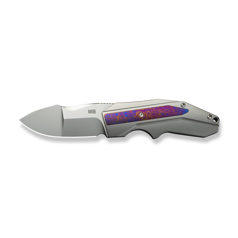 WEKNIFE Coral SLT Flipper Knife Polished Bead Blasted Titanium Handle With Timascus Inlay (2.95" Polished Bead Blasted CPM 20CV Blade) WE24044 - 4