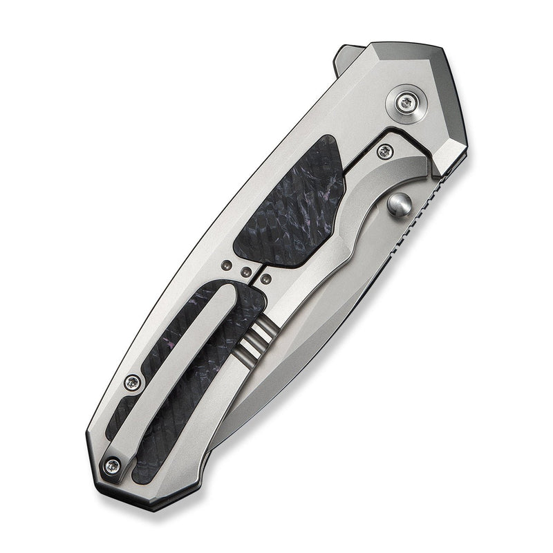 WEKNIFE Corwyn Flipper & Thumb Stud Knife Gray Titanium Handle With Black & Pink Carbon Fiber Inlay (3.7" Stonewashed Bohler M390 Blade) WE24088 - 2