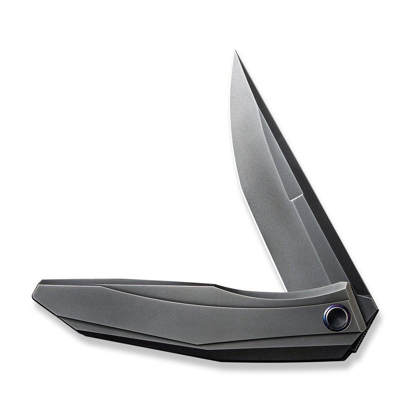 WEKNIFE Cybernetic Top Flipper Knife Polished Gray Titanium Handle (3.91" Polished Gray CPM 20CV Blade) WE22033-6
