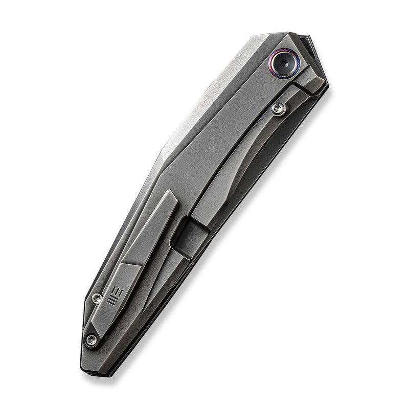 WEKNIFE Cybernetic Top Flipper Knife Polished Gray Titanium Handle (3.91" Polished Gray CPM 20CV Blade) WE22033-6