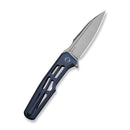 WEKNIFE Dressytak Flipper & Button Lock Knife Skeletonized Blue Titanium Handle (3.37" Stonewashed Bohler M390 Blade) WE25059B - 2 - We Knife
