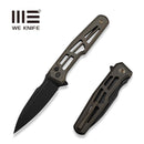 WEKNIFE Dressytak Flipper & Button Lock Knife Skeletonized Bronze Titanium Handle (3.37" Black Stonewashed Bohler M390 Blade) WE25059B - 1 - We Knife