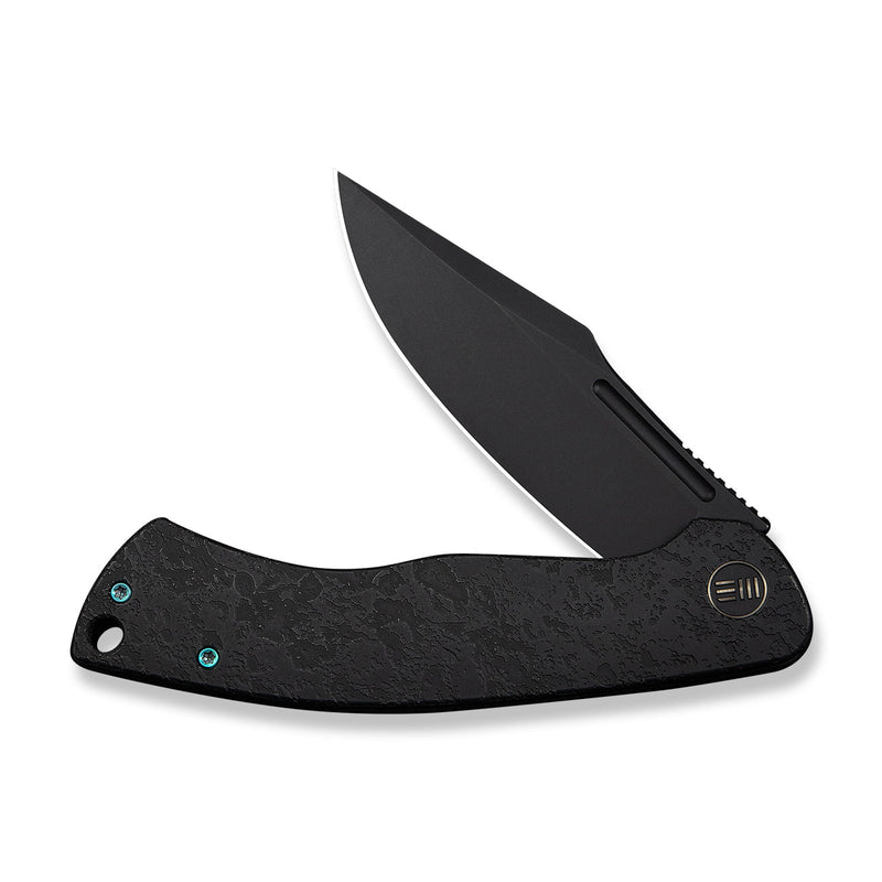 WEKNIFE Essential Knight Flipper Knife Black Titanium Handle With Etched Pattern (3.6" Black Stonewashed Bohler M390 Blade) WE24003 - 2