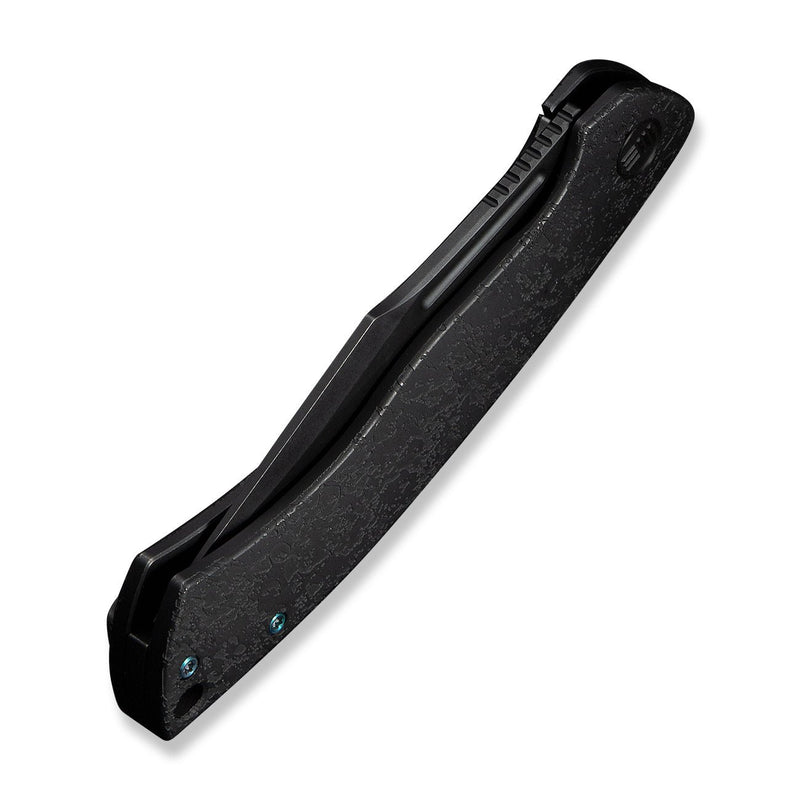 WEKNIFE Essential Knight Flipper Knife Black Titanium Handle With Etched Pattern (3.6" Black Stonewashed Bohler M390 Blade) WE24003 - 2
