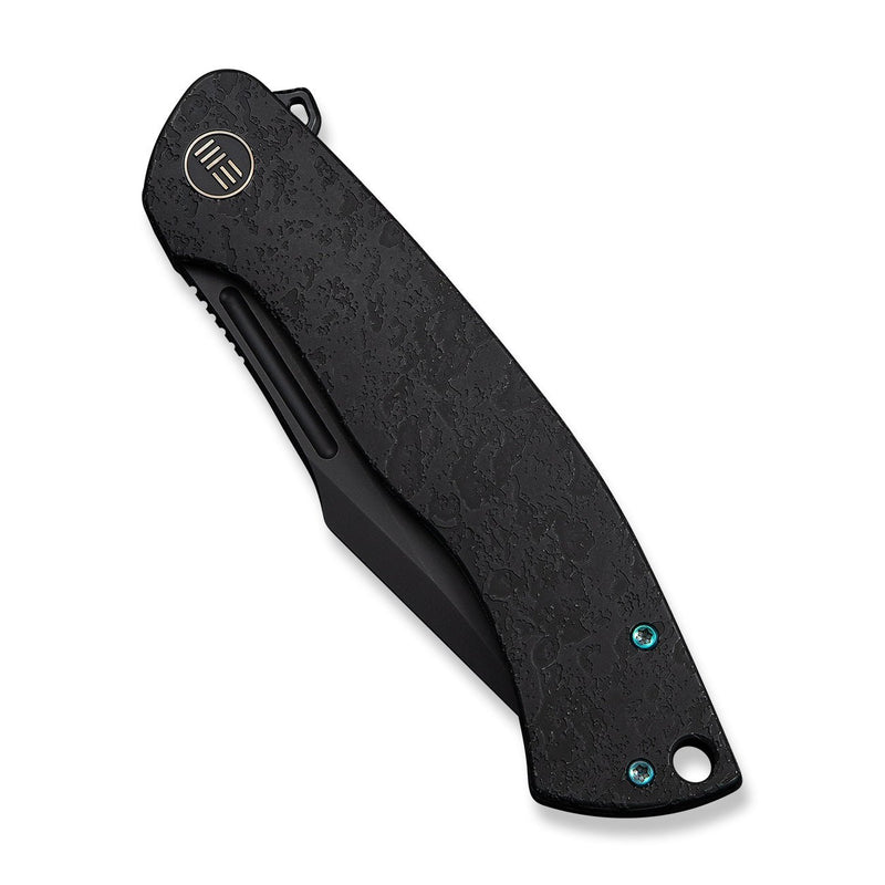 WEKNIFE Essential Knight Flipper Knife Black Titanium Handle With Etched Pattern (3.6" Black Stonewashed Bohler M390 Blade) WE24003 - 2