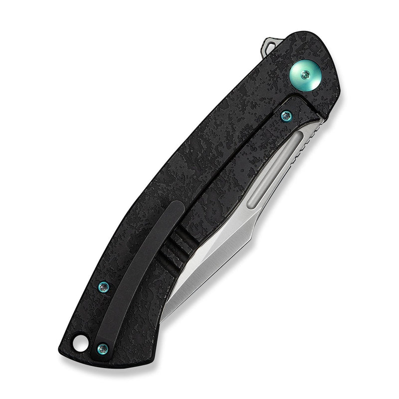 WEKNIFE Essential Knight Flipper Knife Black Titanium Handle With Etched Pattern (3.6" Satin Finished Bohler M390 Blade) WE24003 - 1