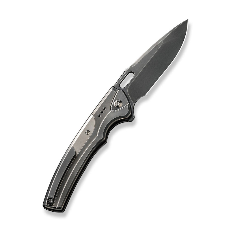 WEKNIFE Exciton Flipper & Button Lock Knife Polished Gray Titanium Handle With Polished Bead Blasted Titanium Integral Spacer (3.68" Polished Gray CPM 20CV Blade) WE22038A-7