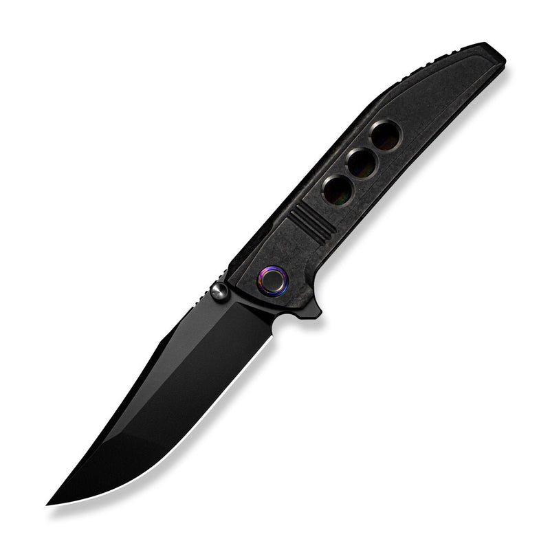 WEKNIFE Ezinta Flipper & Thumb Stud Knife Crystalized Black Titanium Integral Handle With Satin Holes (3.99" Black Bohler M390 Blade) WE22041 - 2025 BSW1