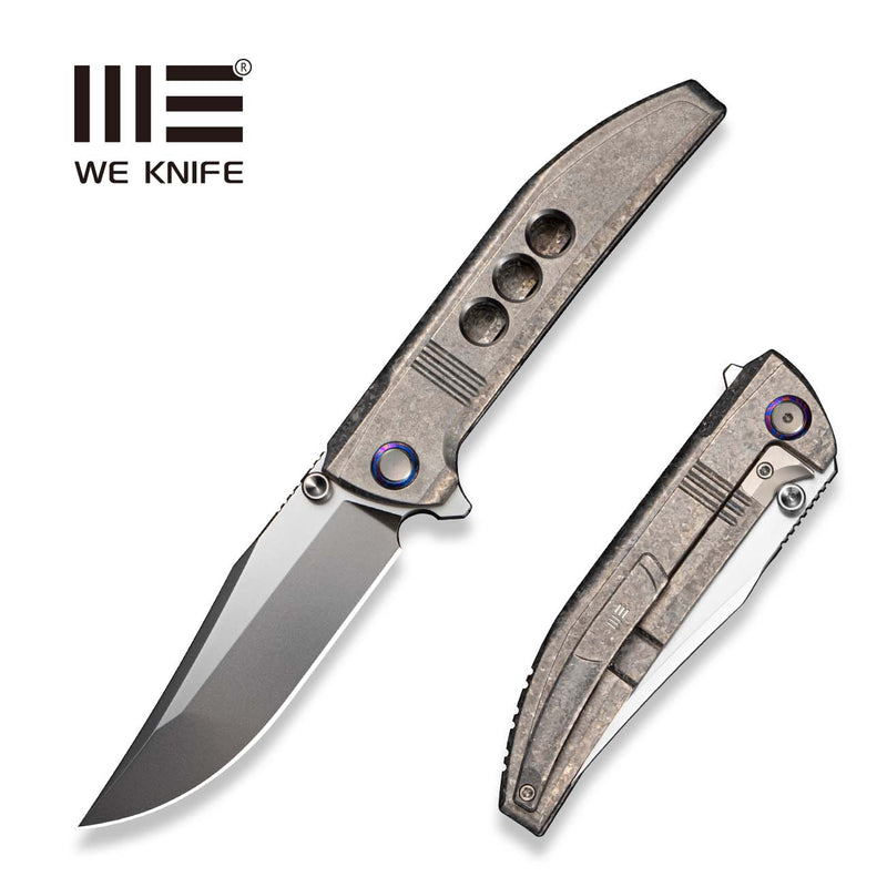 WEKNIFE Ezinta Flipper & Thumb Stud Knife Crystalized Silver Titanium Integral Handle With Satin Holes (3.99" Polished Bead Blasted Bohler M390 Blade) WE22041 - 2025 BSW2