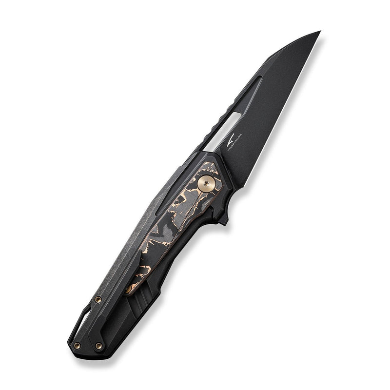 WEKNIFE Falcaria Flipper & Thumb Hole Knife Black Titanium Handle With Copper Foil Carbon Fiber Inlay (3.64" Black Stonewashed CPM 20CV Blade) WE23012B-2