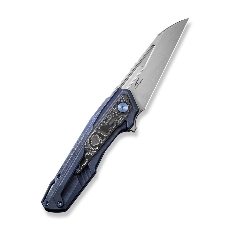 WEKNIFE Falcaria Flipper & Thumb Hole Knife Blue Titanium Handle With Aluminum Foil Carbon Fiber Inlay (3.64" Hand Rubbed Satin CPM 20CV Blade) WE23012B-3