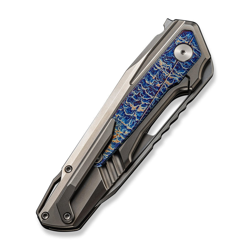 WEKNIFE Falcaria Flipper & Thumb Hole Knife Polished Bead Blasted Titanium Handle With Flamed Titanium Inlay (3.64" Polished Bead Blasted CPM 20CV Blade) WE23012B-1