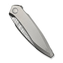 WEKNIFE Fluxor Flipper Knife Polished Bead Blasted Titanium Handle (3.98" Fafnir Damasteel Blade) WE23071 - DS1