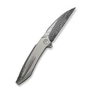 WEKNIFE Fluxor Flipper Knife Polished Bead Blasted Titanium Handle (3.98" Fafnir Damasteel Blade) WE23071 - DS1