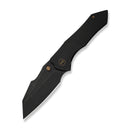WEKNIFE High - Fin XL Thumb Stud Knife Diamond Patterned Black Titanium Handle (3.48" Black Stonewashed CPM 20CV Blade) WE24010 - 1