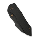 WEKNIFE High - Fin XL Thumb Stud Knife Diamond Patterned Black Titanium Handle (3.48" Black Stonewashed CPM 20CV Blade) WE24010 - 1