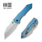 WEKNIFE High - Fin XL Thumb Stud Knife Diamond Patterned Blue / Purple Titanium Handle (3.48" Stonewashed CPM 20CV Blade) WE24010 - 2
