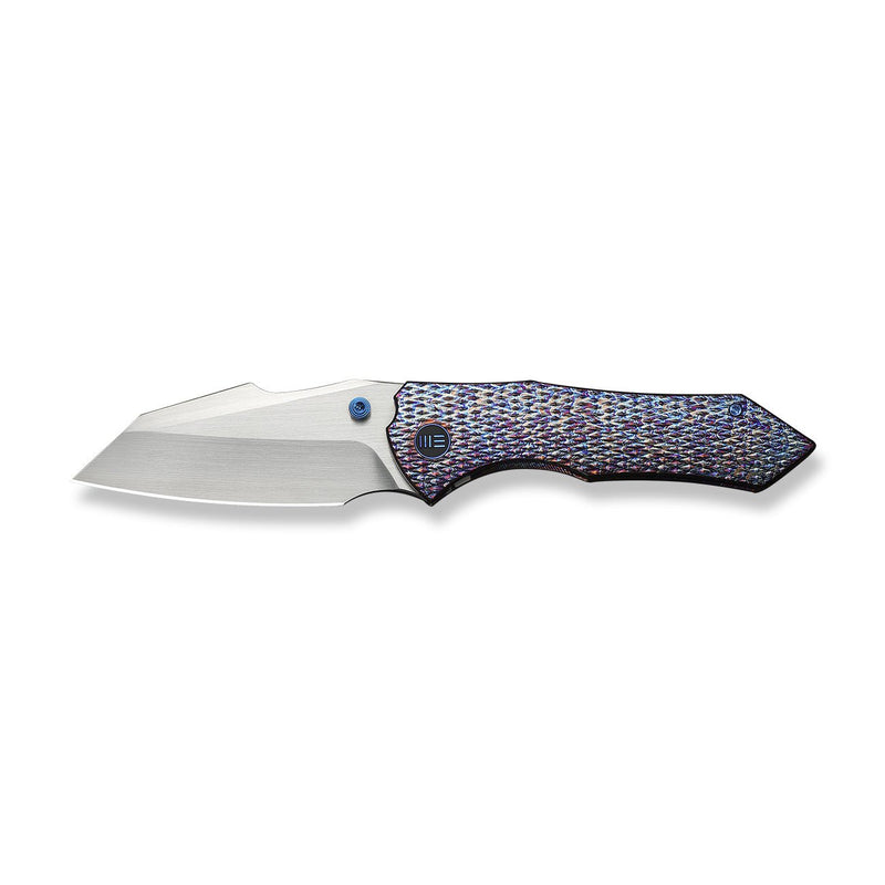 WEKNIFE High - Fin XL Thumb Stud Knife Diamond Patterned Flamed Titanium Handle (3.48" Hand Rubbed Satin CPM 20CV Blade) WE24010 - 5