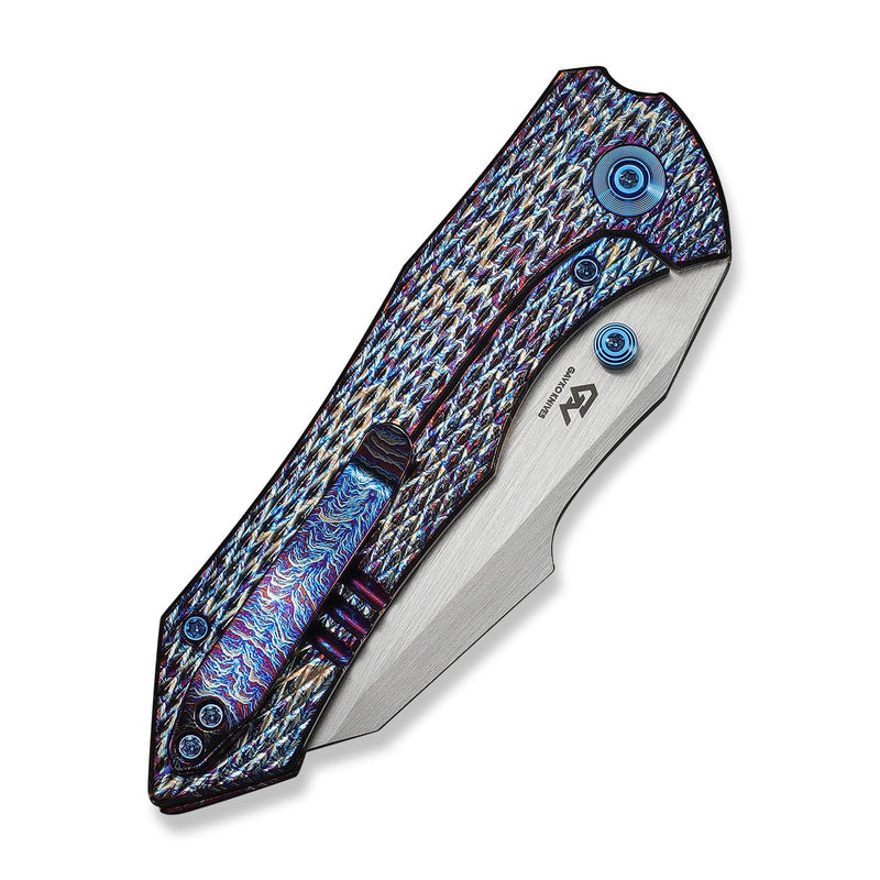 WEKNIFE High - Fin XL Thumb Stud Knife Diamond Patterned Flamed Titanium Handle (3.48" Hand Rubbed Satin CPM 20CV Blade) WE24010 - 5