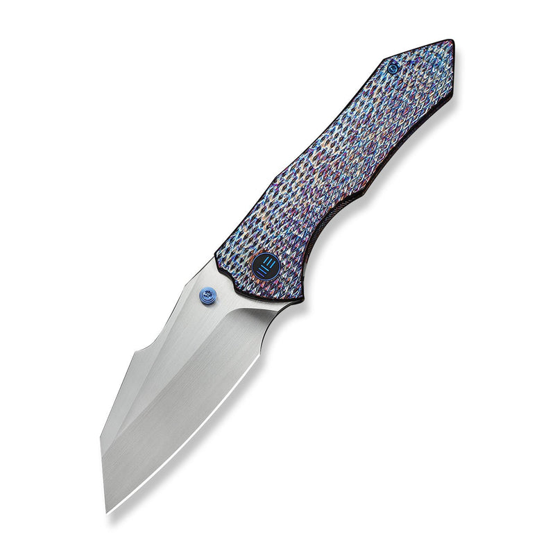 WEKNIFE High - Fin XL Thumb Stud Knife Diamond Patterned Flamed Titanium Handle (3.48" Hand Rubbed Satin CPM 20CV Blade) WE24010 - 5