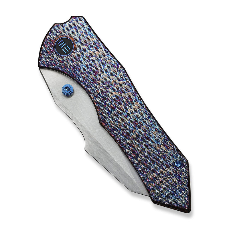 WEKNIFE High - Fin XL Thumb Stud Knife Diamond Patterned Flamed Titanium Handle (3.48" Hand Rubbed Satin CPM 20CV Blade) WE24010 - 5