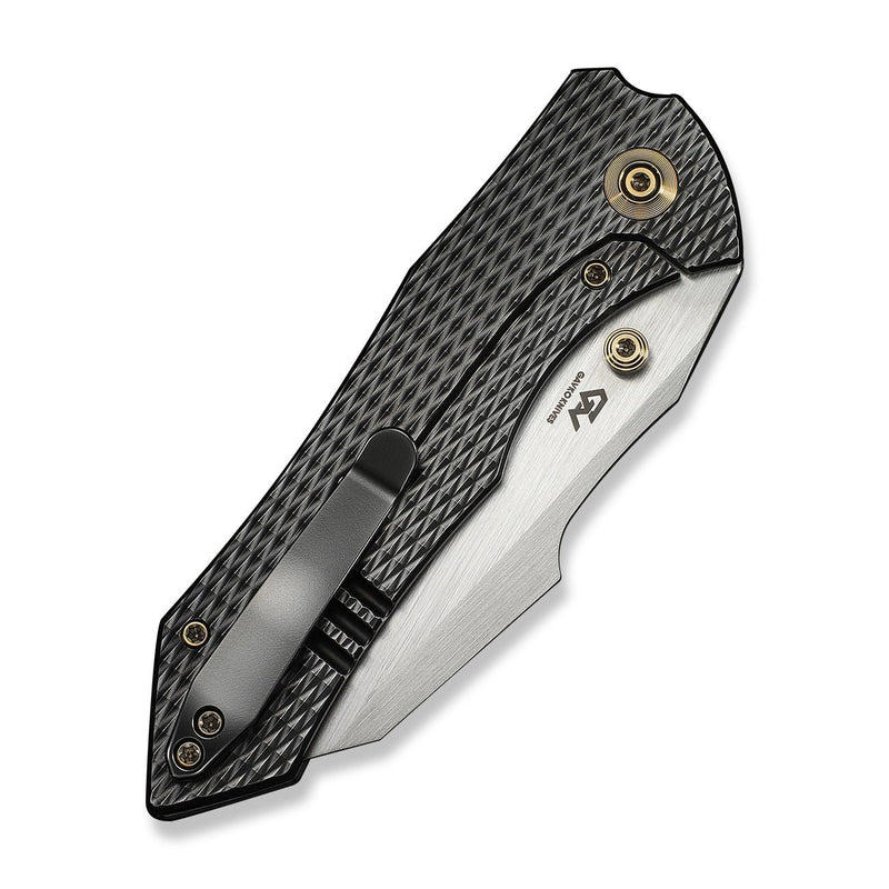 WEKNIFE High - Fin XL Thumb Stud Knife Diamond Patterned Polished Gray Titanium Handle (3.48" Hand Rubbed Satin CPM 20CV Blade) WE24010 - 6