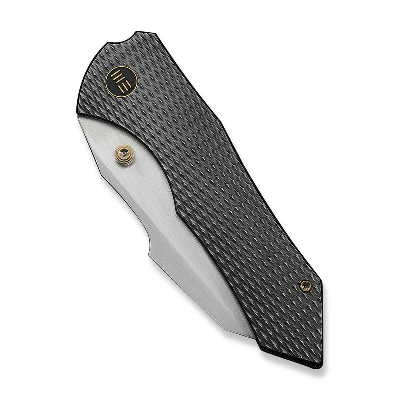 WEKNIFE High - Fin XL Thumb Stud Knife Diamond Patterned Polished Gray Titanium Handle (3.48" Hand Rubbed Satin CPM 20CV Blade) WE24010 - 6