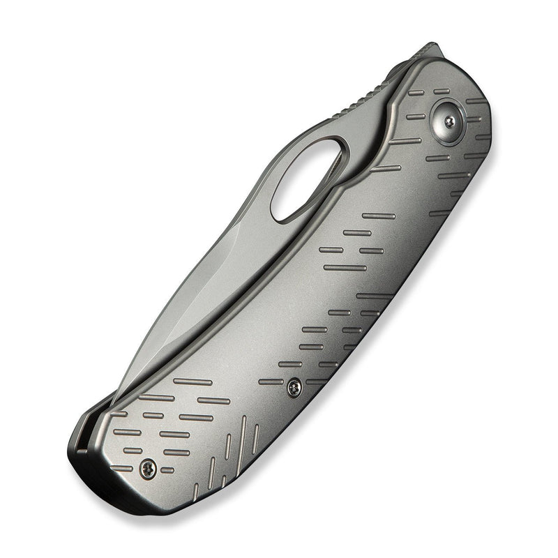 WEKNIFE Inmate Front Flipper & Thumb Hole Knife Gray Titanium Handle & Raindrops (3.7" Stonewashed CPM 20CV Blade) WE23096B - 1
