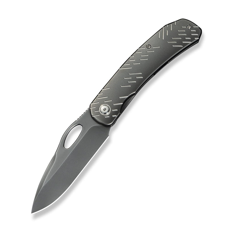 WEKNIFE Inmate Front Flipper & Thumb Hole Knife Polished Gray Titanium Handle With Satin Raindrops (3.7" Polished Gray CPM 20CV Blade) WE23096B - 4