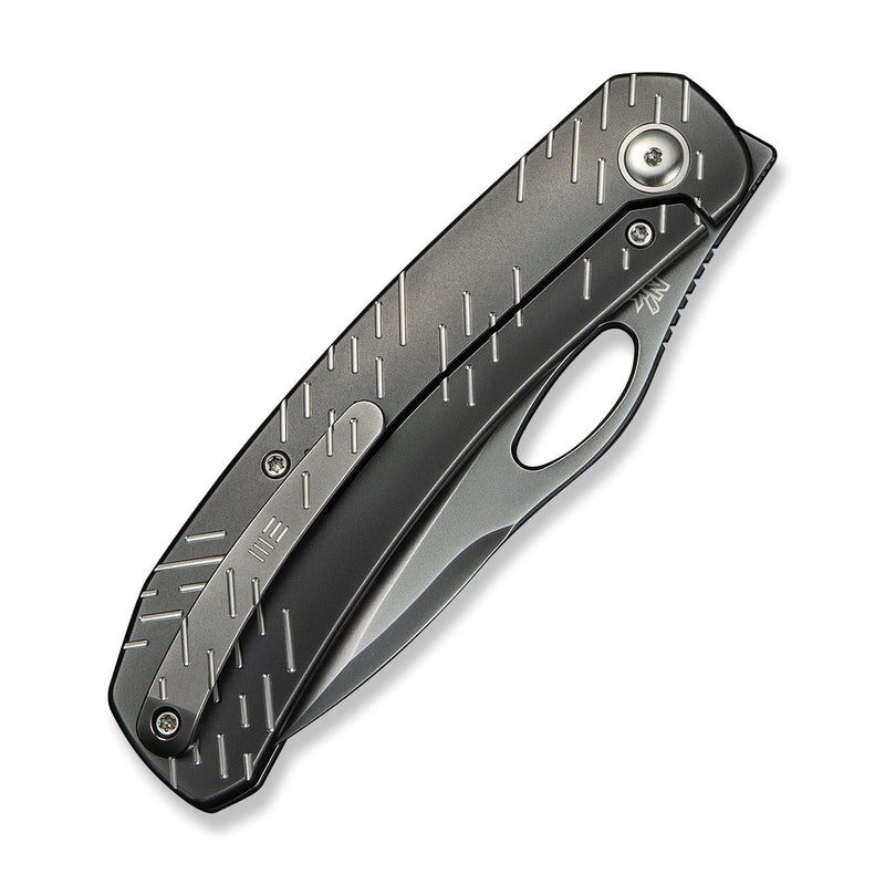 WEKNIFE Inmate Front Flipper & Thumb Hole Knife Polished Gray Titanium Handle With Satin Raindrops (3.7" Polished Gray CPM 20CV Blade) WE23096B - 4