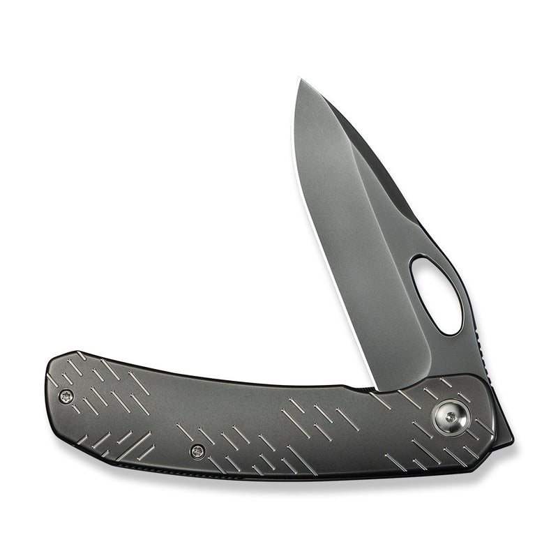 WEKNIFE Inmate Front Flipper & Thumb Hole Knife Polished Gray Titanium Handle With Satin Raindrops (3.7" Polished Gray CPM 20CV Blade) WE23096B - 4