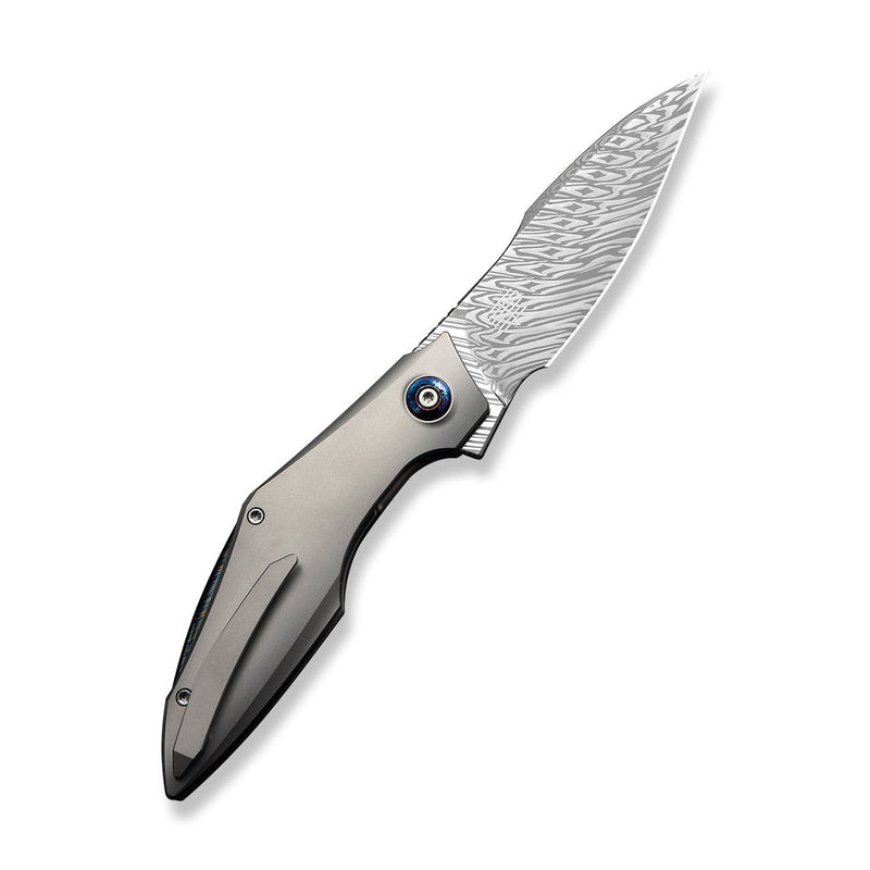 WEKNIFE Krait Snake Flipper Knife Gray Titanium Handle (3.34" Fafnir Damasteel Blade) WE24084 - DS1