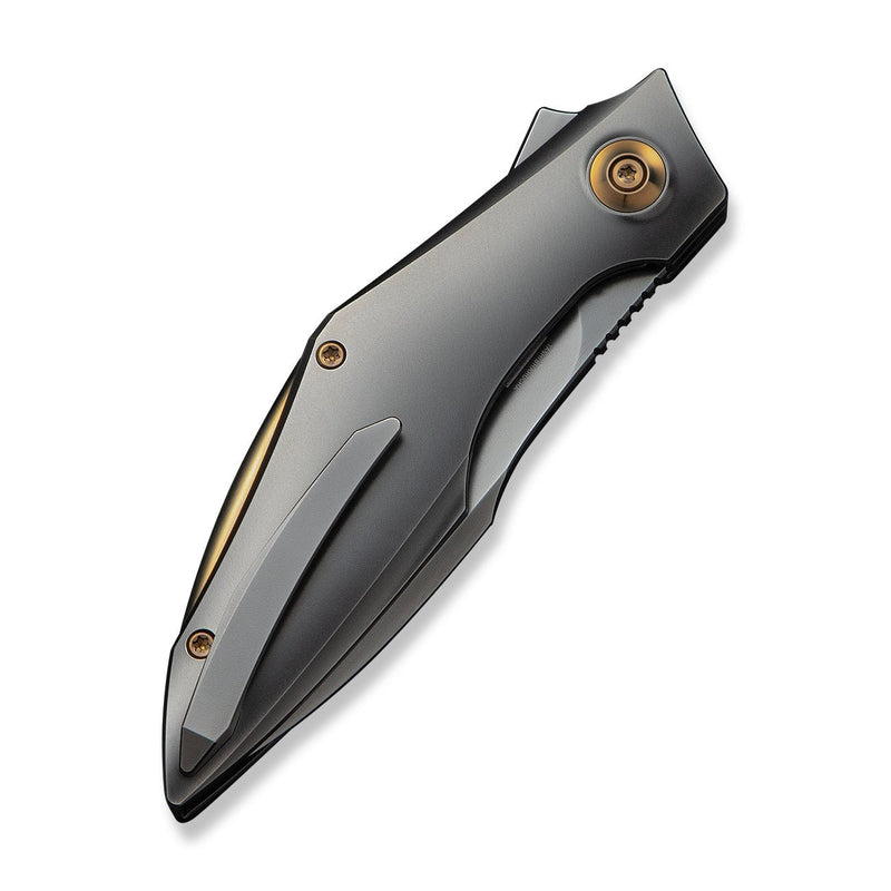 WEKNIFE Krait Snake Flipper Knife Polished Gray Titanium Handle (3.34" Polished Gray Bohler M390 Blade) WE24084 - 3