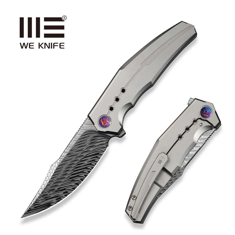 WEKNIFE Kyklos Flipper Knife Gray Titanium Handle (3.79" Fafnir Damasteel Blade) WE23086 - DS1