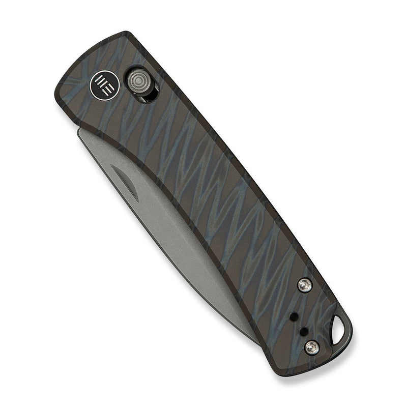 WEKNIFE Nightblade Crossbar Lock Knife Tiger Stripe Pattern Flamed Titanium Handle (2.98" Gray Stonewashed CPM 20CV Blade) WE22046 - 3