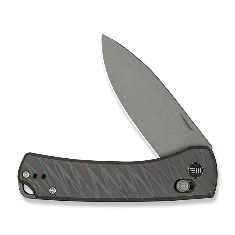 WEKNIFE Nightblade Crossbar Lock Knife Tiger Stripe Pattern Flamed Titanium Handle (2.98" Gray Stonewashed CPM 20CV Blade) WE22046 - 3