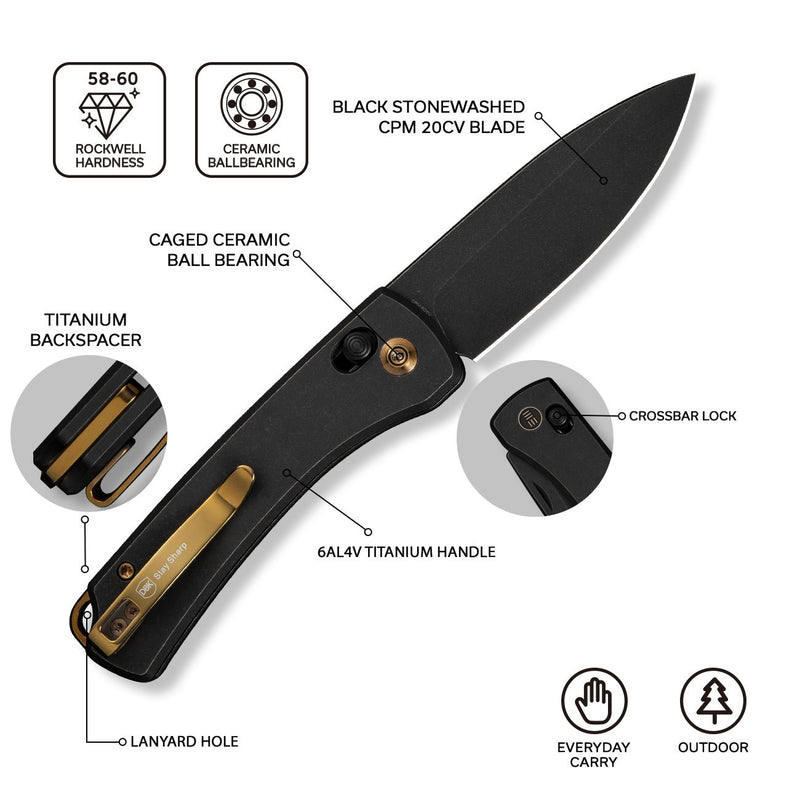 WEKNIFE Nightblade Crossbar Lock Knife Titanium Handle (2.98" CPM 20CV Blade) WE22046 - 1