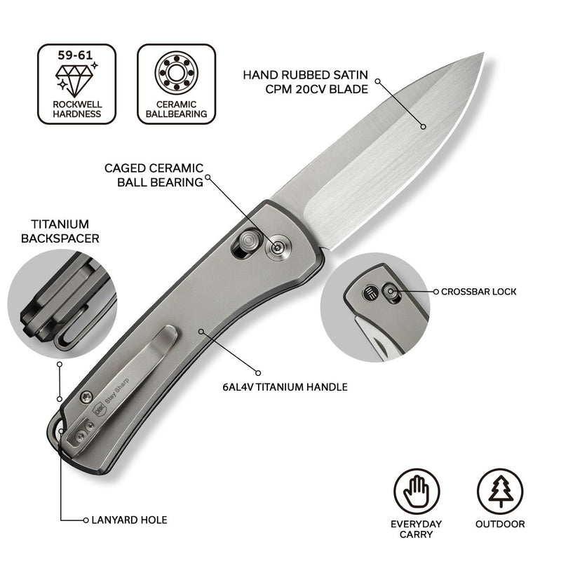 WEKNIFE Nightblade Crossbar Lock Knife Titanium Handle (2.98" CPM 20CV Blade) WE22046 - 2