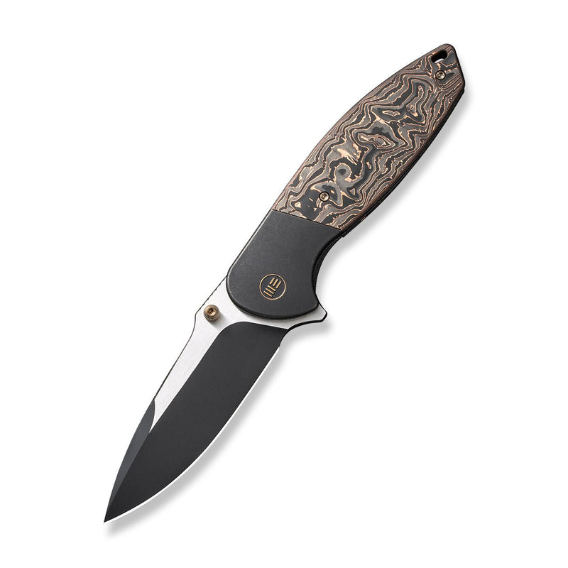 WEKNIFE Nitro OG Flipper & Thumb Stud Knife Black Titanium Handle With Copper Foil Carbon Fiber Inlay (3.75" Black Stonewashed CPM 20CV Blade, Satin Flat) WE23035-2