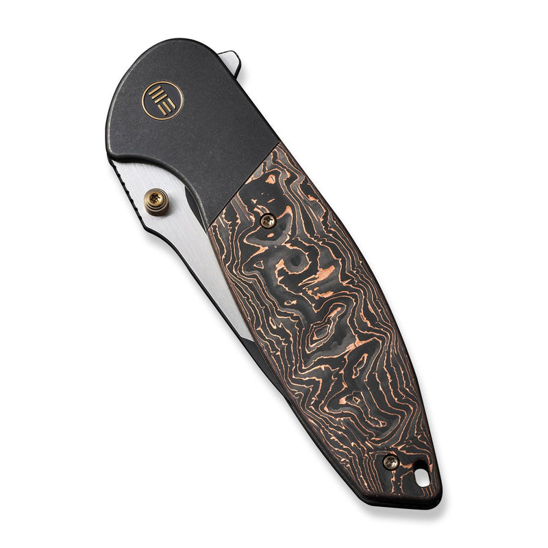 WEKNIFE Nitro OG Flipper & Thumb Stud Knife Black Titanium Handle With Copper Foil Carbon Fiber Inlay (3.75" Black Stonewashed CPM 20CV Blade, Satin Flat) WE23035-2