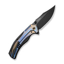 WEKNIFE Ocellus Flipper & Thumb Stud Knife Black Titanium Handle With Blue&Golden Inlay (3.44" Black Stonewashed Bevels Bohler M390 Blade) WE26008 Sample1 - We Knife