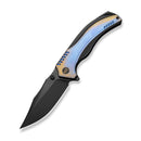 WEKNIFE Ocellus Flipper & Thumb Stud Knife Black Titanium Handle With Blue&Golden Inlay (3.44" Black Stonewashed Bevels Bohler M390 Blade) WE26008 Sample1 - We Knife