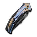 WEKNIFE Ocellus Flipper & Thumb Stud Knife Black Titanium Handle With Blue&Golden Inlay (3.44" Black Stonewashed Bevels Bohler M390 Blade) WE26008 Sample1 - We Knife