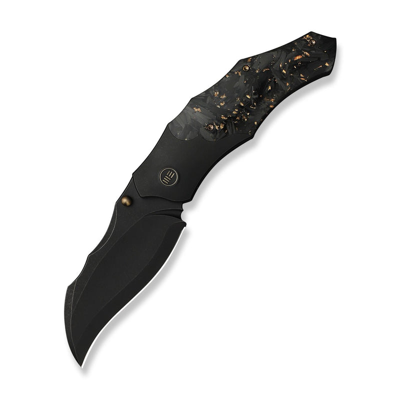 WEKNIFE Orc Boss Thumb Stud Knife Black Titanium Handle With Shredded Carbon Fiber And Golden Shred In Clear Resin Inlay (3.82" Black Stonewashed CPM 20CV Blade) WE24042 Sample2