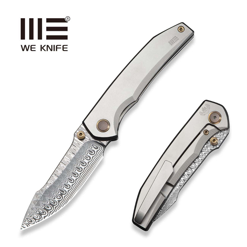 WEKNIFE Ryson Thumb Stud Knife Gray Titanium Handle (3.33" Hugin Damasteel Blade) WE24086 - DS1
