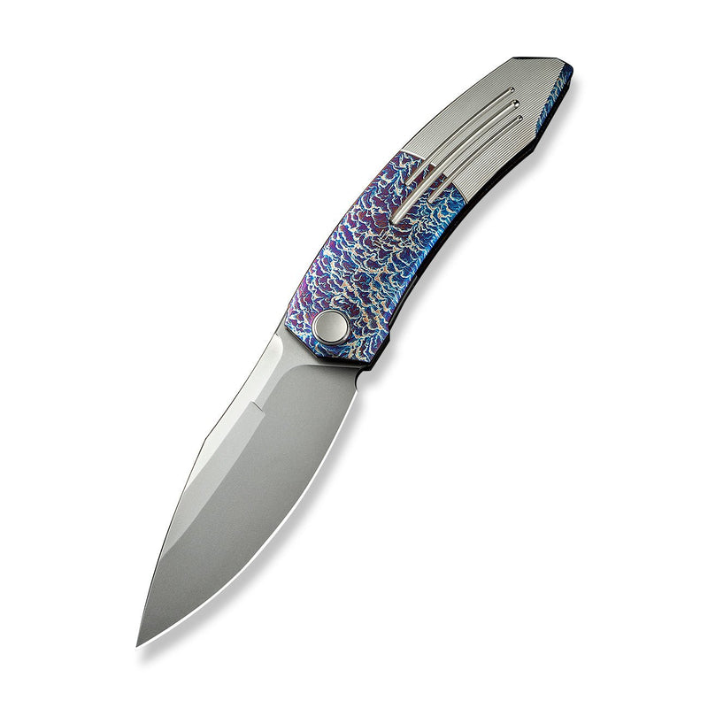WEKNIFE Sine Wave Flipper Knife Flamed & Satin Titanium Handle (3.98" Polished Bead Blasted Bohler M390 Blade) WE23069B - 4