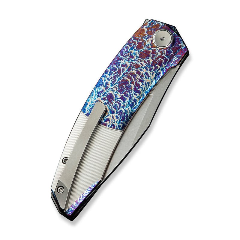 WEKNIFE Sine Wave Flipper Knife Flamed & Satin Titanium Handle (3.98" Polished Bead Blasted Bohler M390 Blade) WE23069B - 4
