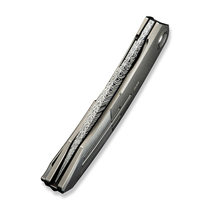 WEKNIFE Sine Wave Flipper Knife Polished Bead Blasted & Satin Titanium Handle (3.98" Fafnir Damasteel Blade) WE23069B - DS1