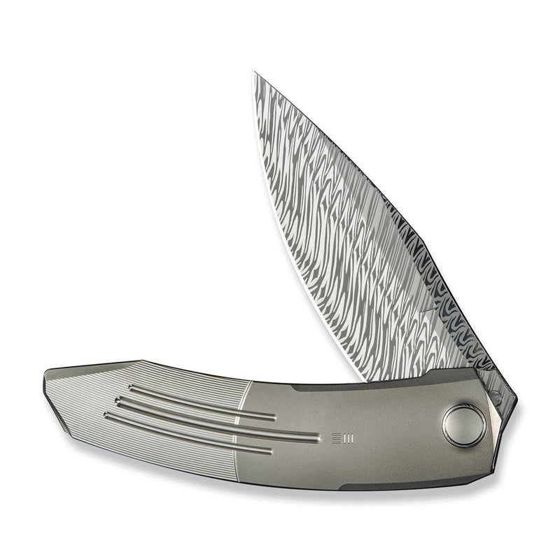 WEKNIFE Sine Wave Flipper Knife Polished Bead Blasted & Satin Titanium Handle (3.98" Fafnir Damasteel Blade) WE23069B - DS1
