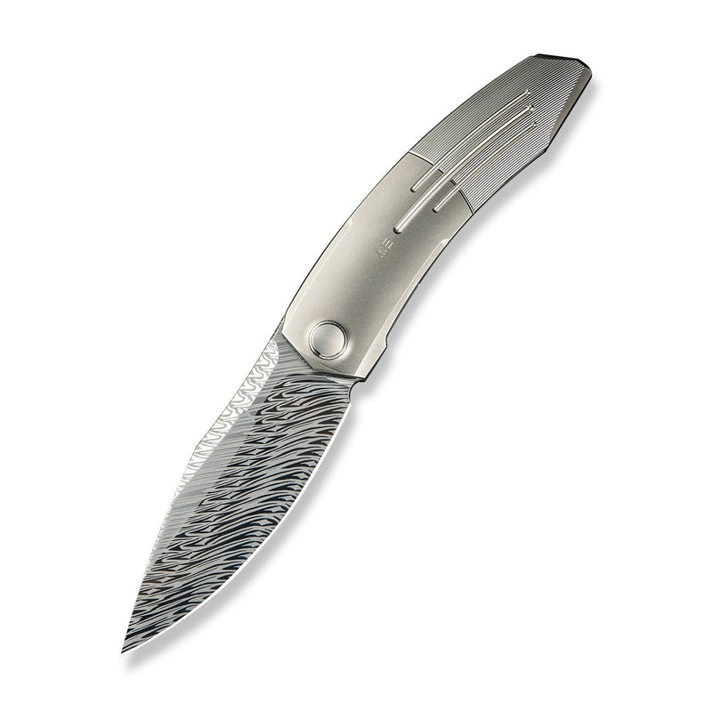 WEKNIFE Sine Wave Flipper Knife Polished Bead Blasted & Satin Titanium Handle (3.98" Fafnir Damasteel Blade) WE23069B - DS1